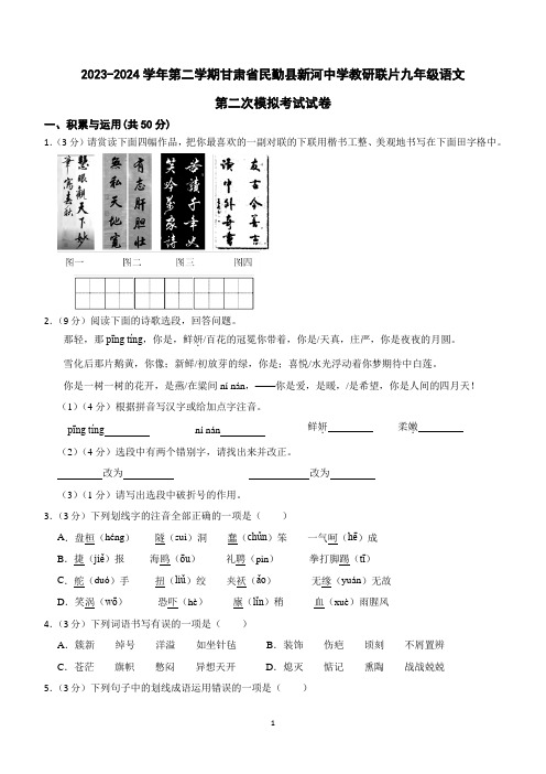 2024年甘肃省武威市民勤县民勤县新河中学联片教研二模语文试题(含答案)