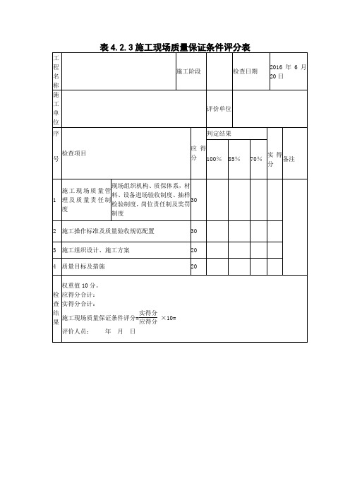 建筑工程施工质量评价标准评价表