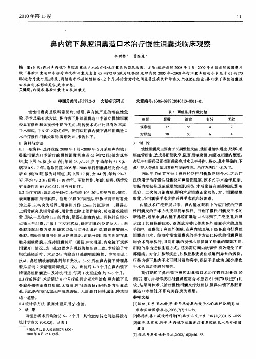 鼻内镜下鼻腔泪囊造口术治疗慢性泪囊炎临床观察