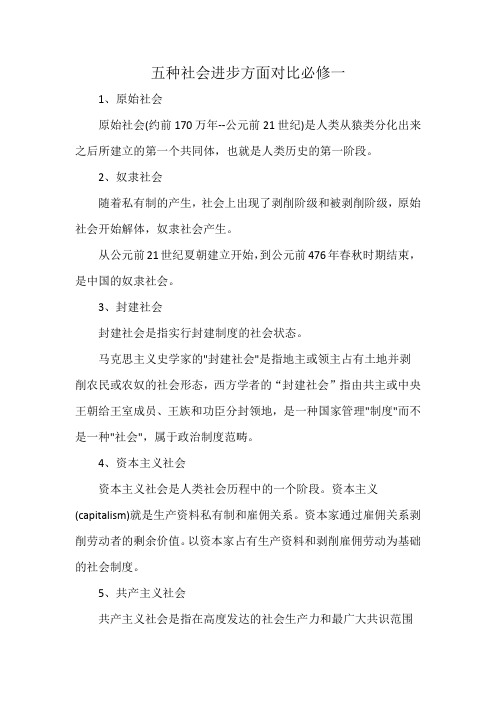 五种社会进步方面对比必修一