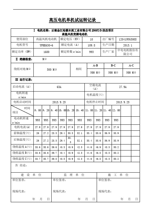 电动机单机试车记录分解