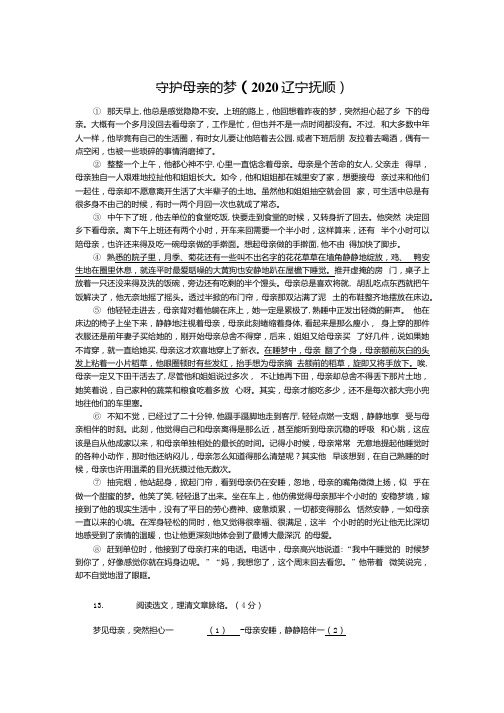 守护母亲的梦(2020辽宁抚顺中考语文记叙文阅读试题及答案).docx