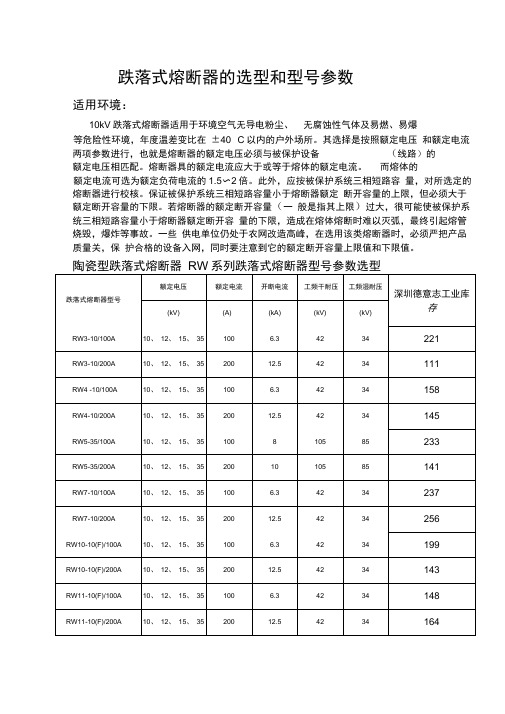 跌落式熔断器的选型和型号参数