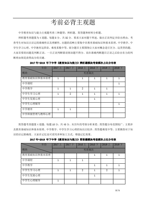 中学教育知识与能力考前必备8页纸