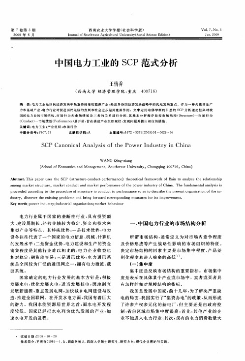 中国电力工业的SCP范式分析