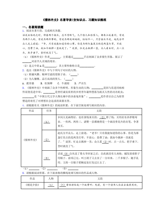 《儒林外史》名著导读(含知识点、习题知识梳理