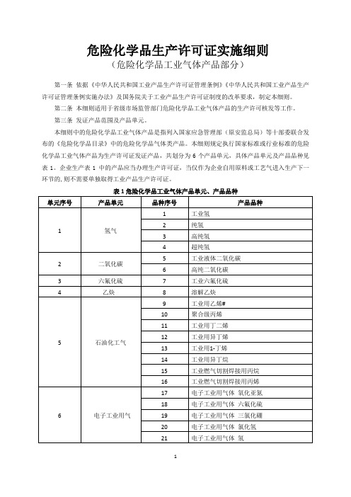 危险化学品工业气体产品实施细则