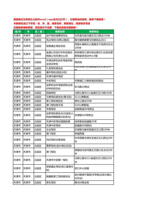 2020新版天津市天津市北辰区驾校培训工商企业公司商家名录名单联系电话号码地址大全153家