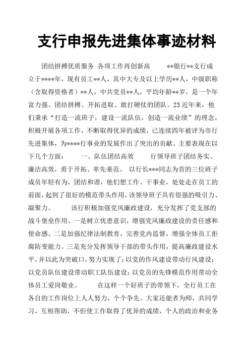 支行申报先进集体事迹材料