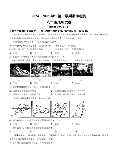 山东省聊城市高唐县2024-2025学年八年级上学期期中考试地理试卷(含答案)