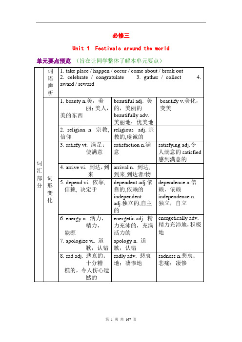 【知识点复习】人教版高中英语必修三全册知识点复习+练习(含解析)