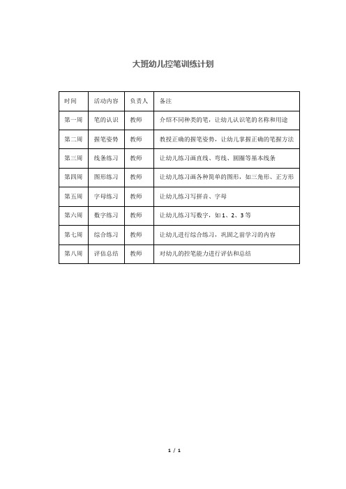 大班幼儿控笔训练计划