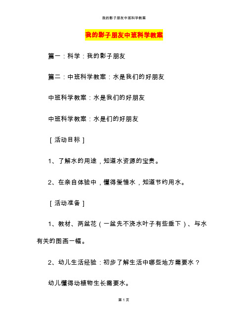 我的影子朋友中班科学教案