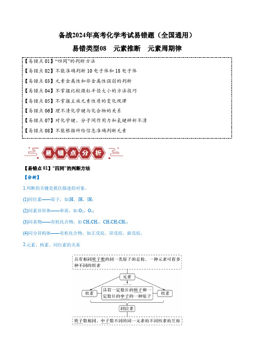 易错类型8 元素推断 元素周期律(8大易错点)备战2024年高考化学考试易错题(全国通用)(解析版)