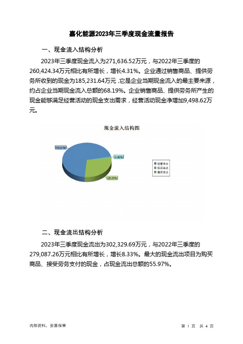 600273嘉化能源2023年三季度现金流量报告