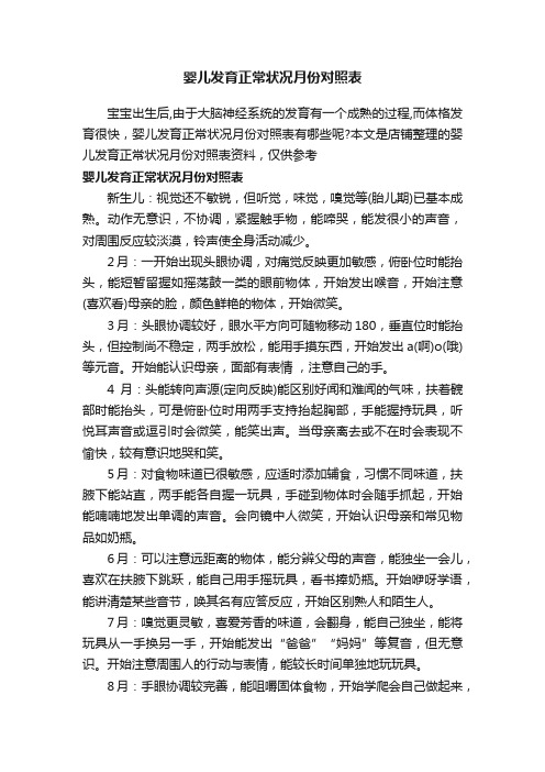 婴儿发育正常状况月份对照表