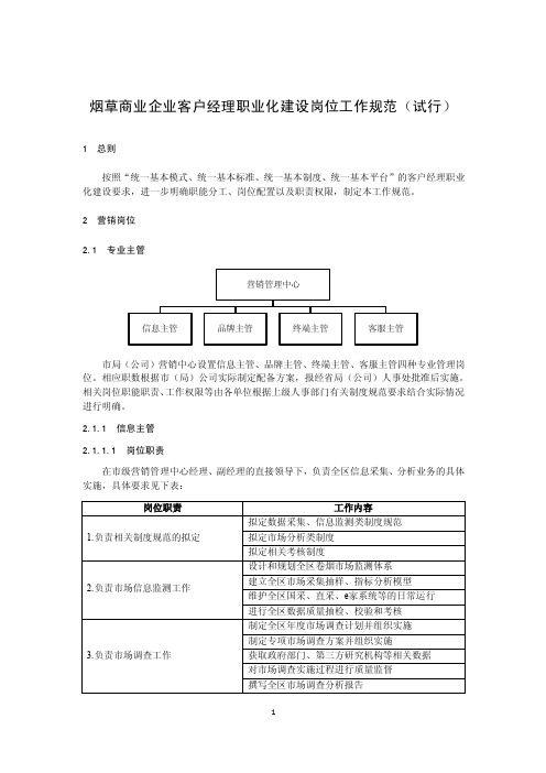 烟草商业企业客户经理职业化建设岗位工作规范（试行）PPT演示课件