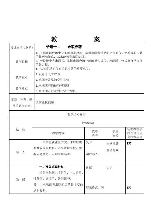 话题十二求职应聘教案