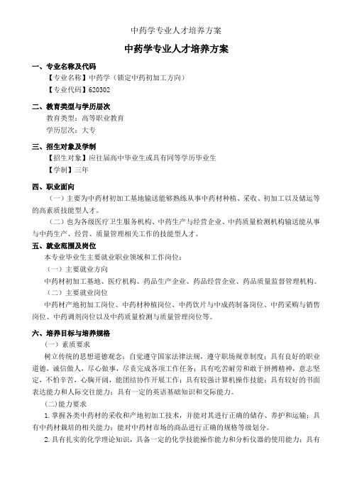 中药学专业人才培养方案