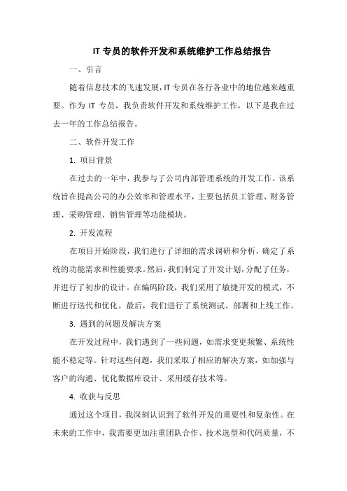 IT专员的软件开发和系统维护工作总结报告