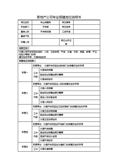 某地产公司专业报建岗位说明书