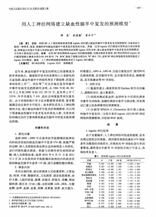 用人工神经网络建立缺血性脑卒中复发的预测模型