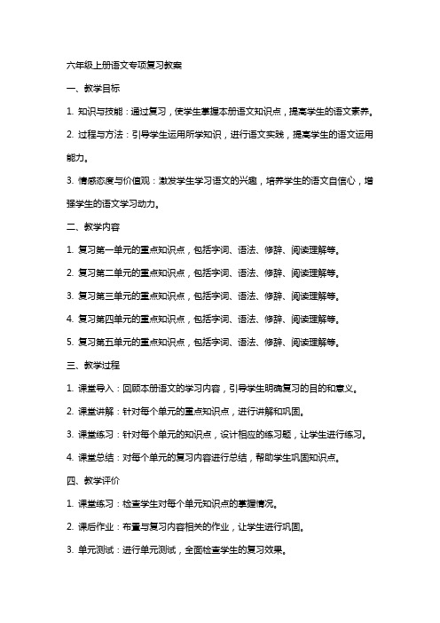 六年级上册语文专项复习教案