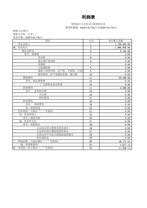 利润表2020年最新(适用执行小企业会计准则的企业)