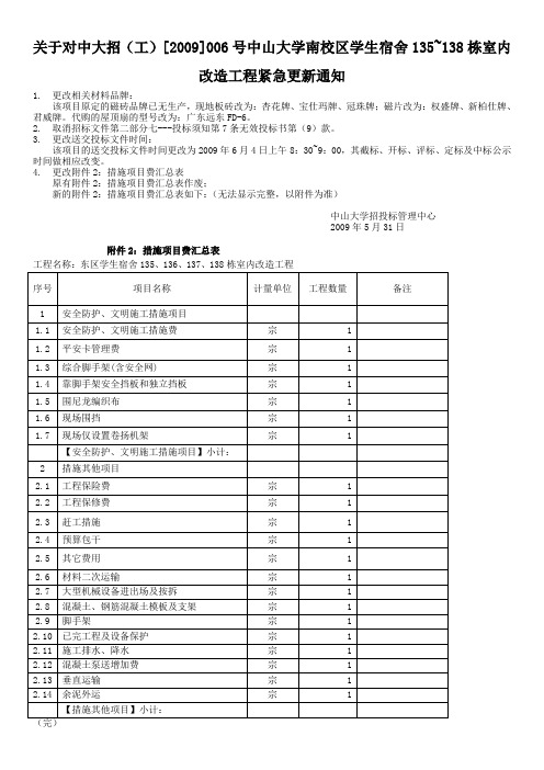 关于对中大招(工)[2009]006号中山大学南校区学生宿舍.