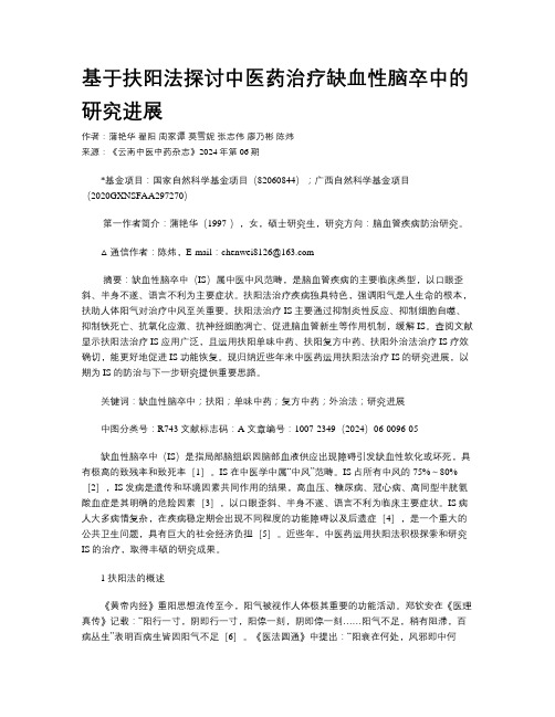 基于扶阳法探讨中医药治疗缺血性脑卒中的研究进展