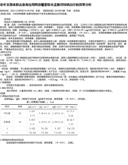 老年支原体肺炎患者应用阿奇霉素联合孟鲁司特钠治疗的效果分析