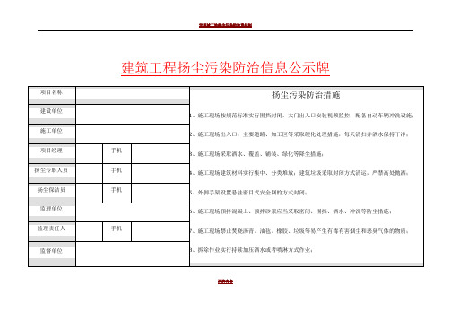 建筑施工扬尘污染防治信息公示牌