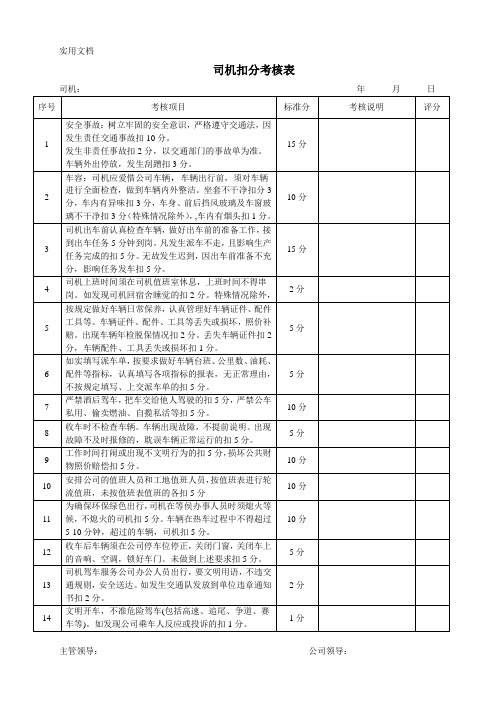 司机扣分考核表