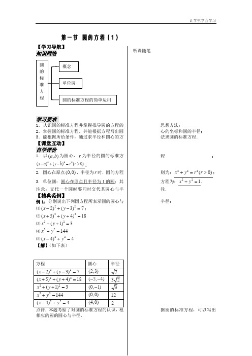 苏教版高中数学必修二第课时圆的方程1教案