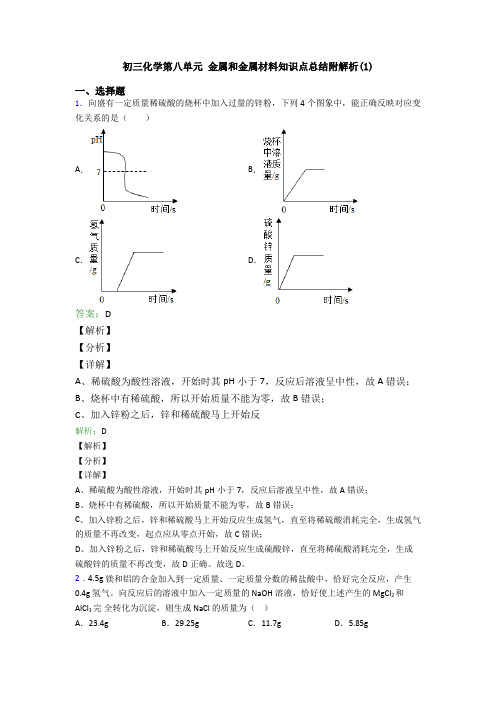 初三化学第八单元 金属和金属材料知识点总结附解析(1)