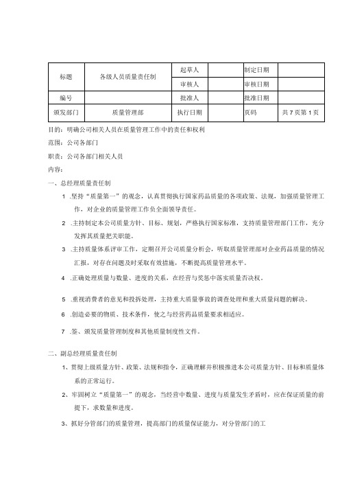 各级人员质量责任制