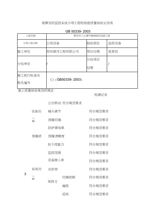 视频监控系统分项工程检验批质量验收记录表