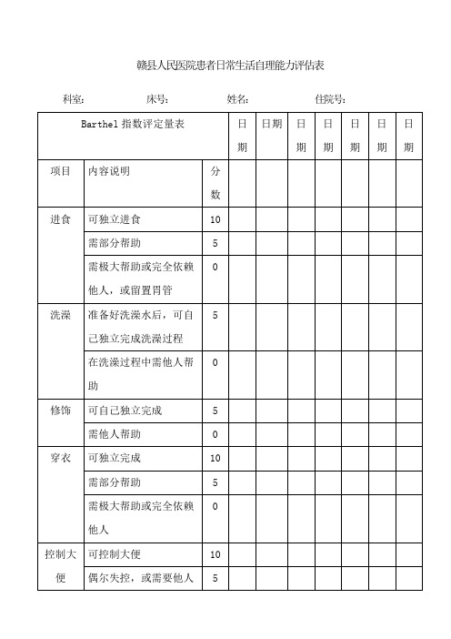 患者日常生活自理能力评估表)