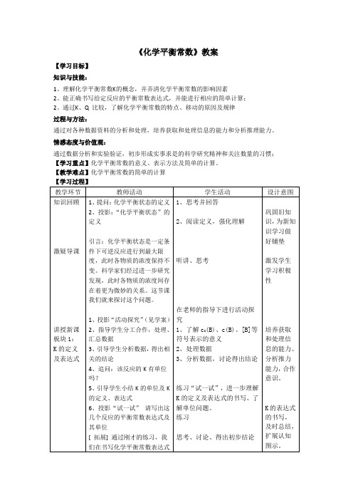 化学平衡常数教案