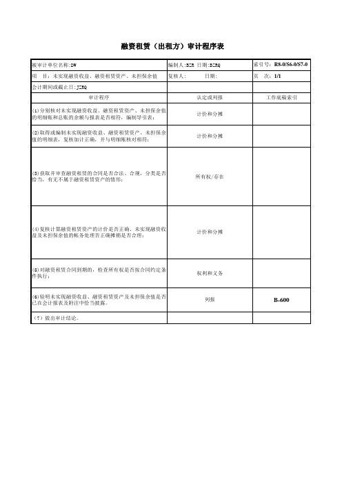 融资租赁审计程序表(xls 页)