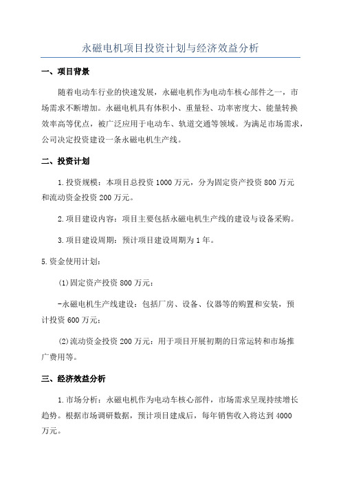 永磁电机项目投资计划与经济效益分析