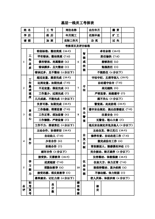 基层员工考核表