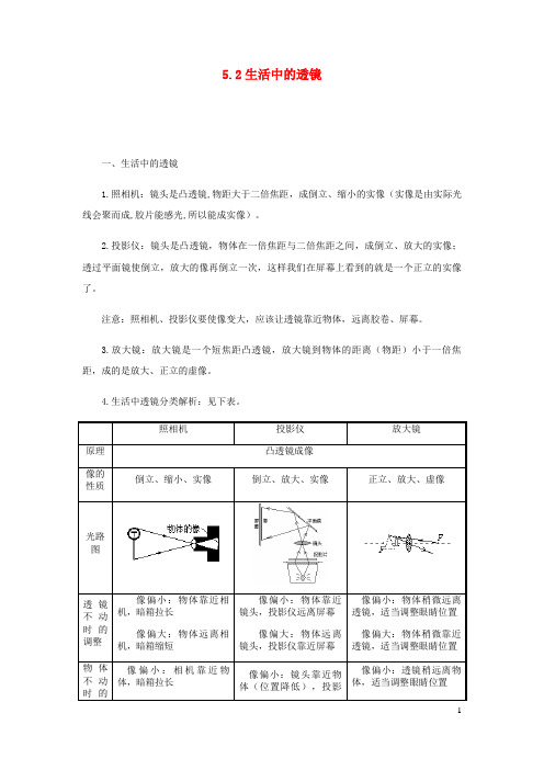 泰州市某中学八年级物理上册5.2生活中的透镜知识点与考点解析新版新人教版