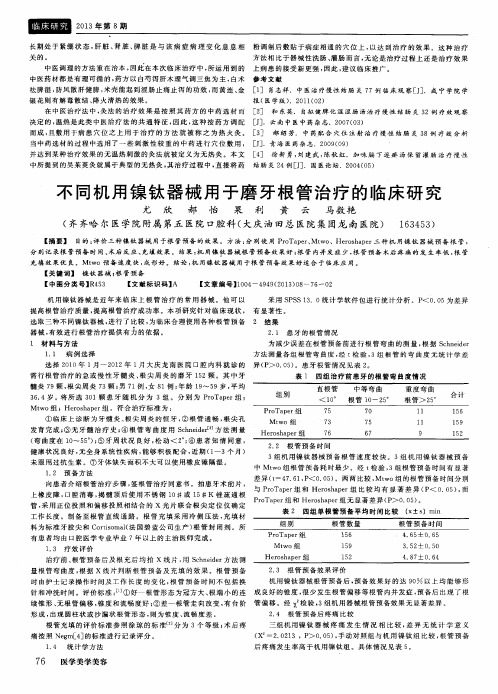 不同机用镍钛器械用于磨牙根管治疗的临床研究