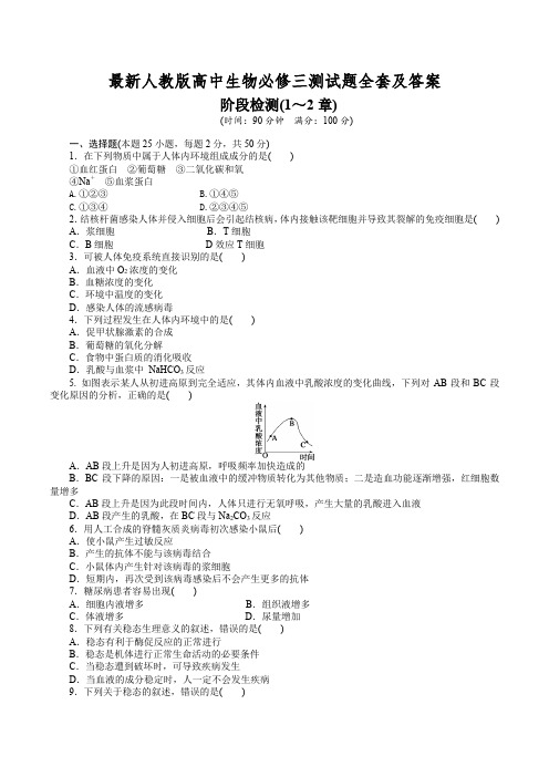 最新人教版高中生物必修三测试题全套及答案