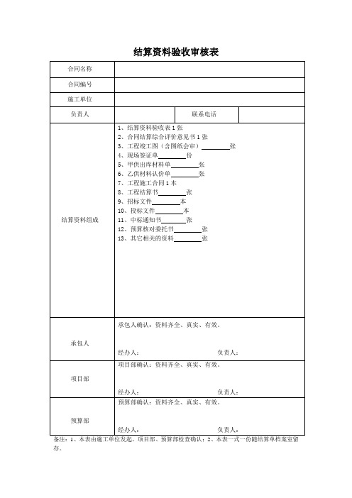 结算表格。