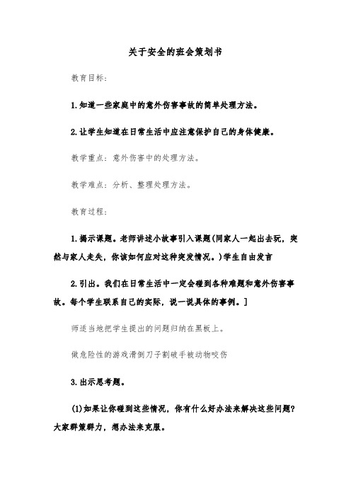 关于安全的班会策划书(六篇)