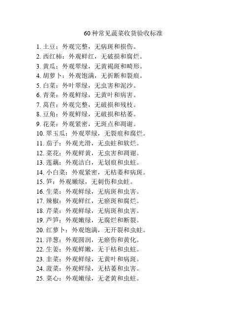 60种常见蔬菜收货验收标准