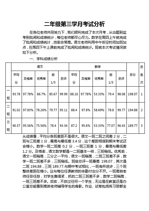 二年级第三学月考试分析