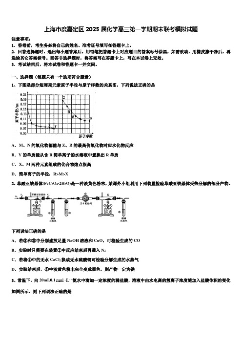 上海市度嘉定区2025届化学高三第一学期期末联考模拟试题含解析